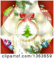 Clipart Of A Christmas Tree Bauble Suspended Over Lights And Items With Red Royalty Free Vector Illustration