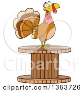 Poster, Art Print Of Cartoon Turkey Bird On A Giant Wooden Spool
