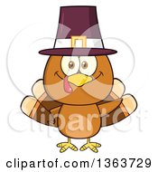 Cartoon Cute Thanksgiving Turkey Bird Wearing A Pilgrim Hat And Waving