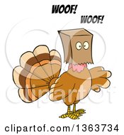 Cartoon Thanksgiving Turkey Bird Barking And Wearing A Bag Over His Head