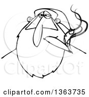 Clipart Of A Black And White Stoned Christmas Santa Claus Smoking A Joint Royalty Free Vector Illustration