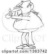 Cartoon Black And White Chubby Male Hippie Man Smoking A Joint