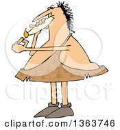 Clipart Of A Cartoon Chubby Caveman Wearing Pot Leaf Patterned Leather And Smoking A Joint Royalty Free Vector Illustration