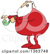 Poster, Art Print Of Cartoon Christmas Santa Claus In Pajamas Lighting Up A Pot Pipe