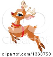 Poster, Art Print Of Happy Red Nosed Christmas Reindeer Leaping