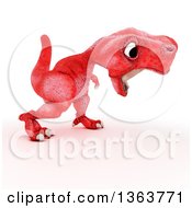 Poster, Art Print Of 3d Red Tyrannosaurus Rex Dinosaur Roaring On A White Background