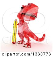 Poster, Art Print Of 3d Red Tyrannosaurus Rex Dinosaur Standing With A Giant Pencil On A White Background