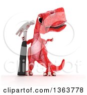 Poster, Art Print Of 3d Red Tyrannosaurus Rex Dinosaur Holding A Hammer On A White Background