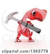 Clipart Of A 3d Red Tyrannosaurus Rex Dinosaur Holding A Hammer On A White Background Royalty Free Illustration by KJ Pargeter