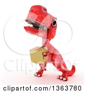Poster, Art Print Of 3d Red Tyrannosaurus Rex Dinosaur Carrying A Box On A White Background