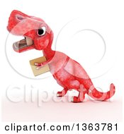 Clipart Of A 3d Red Tyrannosaurus Rex Dinosaur Carrying A Box On A White Background Royalty Free Illustration