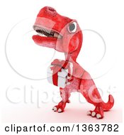 Clipart Of A 3d Red Tyrannosaurus Rex Dinosaur Carrying A Gift On A White Background Royalty Free Illustration by KJ Pargeter