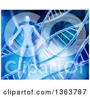 Clipart Of A 3d Medical Anatomical Male Over A Blue DNA And Microscope Background Royalty Free Illustration by KJ Pargeter