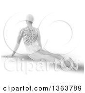 Clipart Of A 3d Grayscale Anatomical Man Stretching On The Floor In A Yoga Pose With Visible Spine On White Royalty Free Illustration