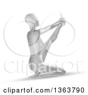 Clipart Of A 3d Grayscale Anatomical Woman Stretching In A Yoga Pose With Visible Skeleton On White Royalty Free Illustration