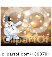 Poster, Art Print Of 3d Snowman Standing On A Deck And Presenting Over Flares And Stars