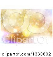 Clipart Of A Background Of Snowflakes And Bokeh Flares Over Gold And Purple Royalty Free Illustration