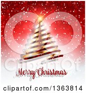 Poster, Art Print Of Merry Christmas Greeting Under A Gold Ribbon Tree On Red Snowflakes And Flares