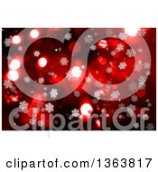 Poster, Art Print Of Background Of Snowflakes And Bokeh Flares Over Red