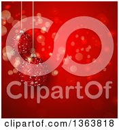Poster, Art Print Of Christmas Background Of 3d Suspended Glitter Baubles Over Red With Bokeh Flares