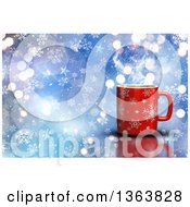 Poster, Art Print Of 3d Hot Cup Of Coffee Over Blue With Flares And Snowflakes
