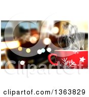Poster, Art Print Of 3d Hot Cup Of Coffee Over Flares And A Blurred Interior