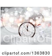 Poster, Art Print Of 3d White Man Wearing A Santa Hat By A New Year Clock In The Snow