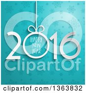 Clipart Of A 3d White Suspended Happy New Year 2016 Greeting Over Blue Stars And Snowflakes Royalty Free Vector Illustration by KJ Pargeter