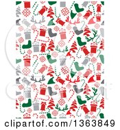 Poster, Art Print Of Seamless Christmas Background Of Gray Red And Green Holiday Items