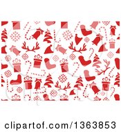 Poster, Art Print Of Seamless Christmas Background Of Red Holiday Items