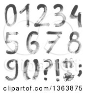 Clipart Of Grayscale Watercolor Painted Numbers And Symbols Royalty Free Vector Illustration