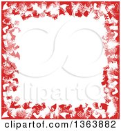 Poster, Art Print Of Christmas Background Of Red Fir Branches And Festive Items Framing White Text Space