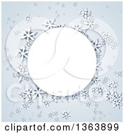 Clipart Of A Round Frame Over A Blue Christmas Winter Background Of Snowflakes Royalty Free Vector Illustration