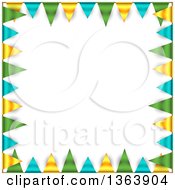 Clipart Of A Party Background Border Of Green Blue And Yellow Bunting Flags And Shading Around Text Space Royalty Free Vector Illustration