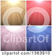 Clipart Of Backgrounds Of Sun Rays In Different Colors Royalty Free Vector Illustration