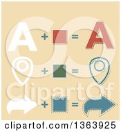 Clipart Of Flat And Stitched Letter A Pin And Arrow Design Elements On Black Royalty Free Vector Illustration