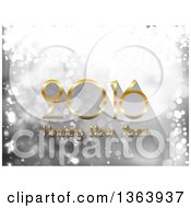 Clipart Of A 3d Shiny Gold 2016 Happy New Year Greeting Over Silver Sparkles Royalty Free Vector Illustration