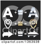Poster, Art Print Of Flat And 3d Chrome And Gold Letter A Pin And Arrow Design Elements On Black