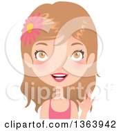 Poster, Art Print Of Dirty Blond Caucasian Woman Wearing A Flower In Her Hair And Waving