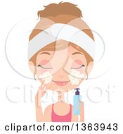 Clipart Of A Dirty Blond Caucasian Woman Washing Her Face With A Foaming Cleanser Royalty Free Vector Illustration
