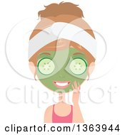 Clipart Of A Dirty Blond Caucasian Woman With A Green Cucumber Face Mask Royalty Free Vector Illustration
