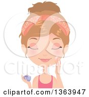 Poster, Art Print Of Dirty Blond Caucasian Woman Cleansing Or Hydrating Her Face With Cream