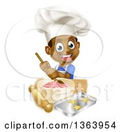 Poster, Art Print Of Cartoon Happy Black Boy Making Frosting And Star Cookies