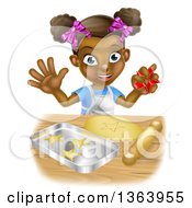 Poster, Art Print Of Cartoon Happy Black Girl Holding A Cutter And Making Star Cookies