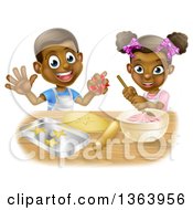 Poster, Art Print Of Cartoon Happy Black Girl And Boy Making Frosting And Making Star Cookies