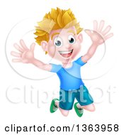 Poster, Art Print Of Cartoon Happy Excited White Boy Jumping