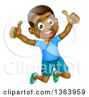 Cartoon Happy Excited Black Boy Jumping And Giving Two Thumbs Up