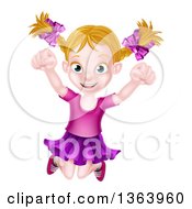 Cartoon Happy Excited White Girl Jumping