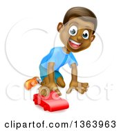 Poster, Art Print Of Cartoon Happy Black Boy Playing With A Toy Car
