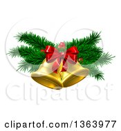 Poster, Art Print Of 3d Gold Christmas Bells With Branches And Bow